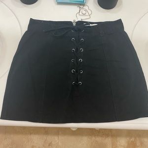 Black denim lace up mini skirt